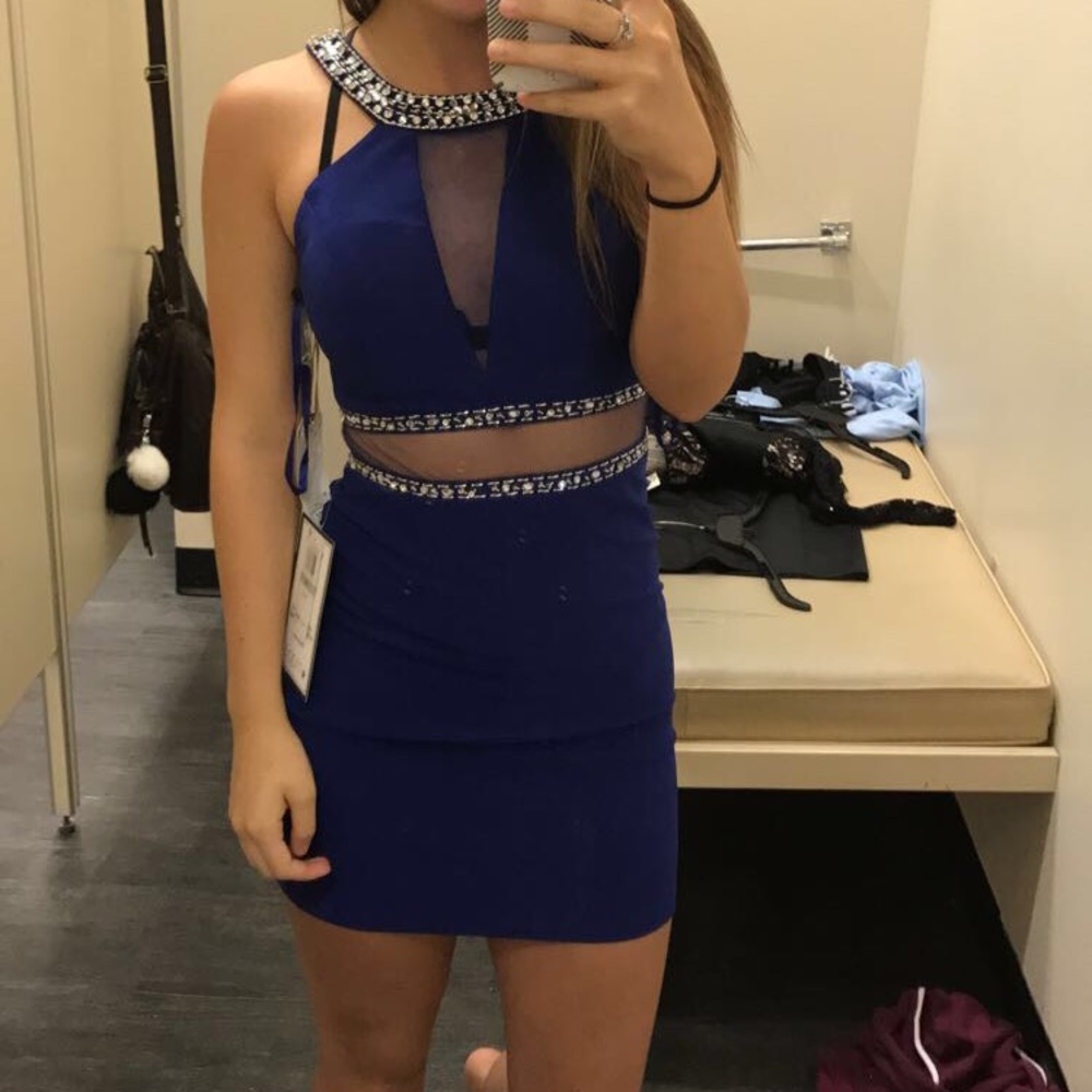 Macy’s blue and silver homecoming dress